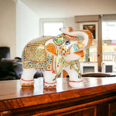 White Marble Elephant Statue Home Decor pair